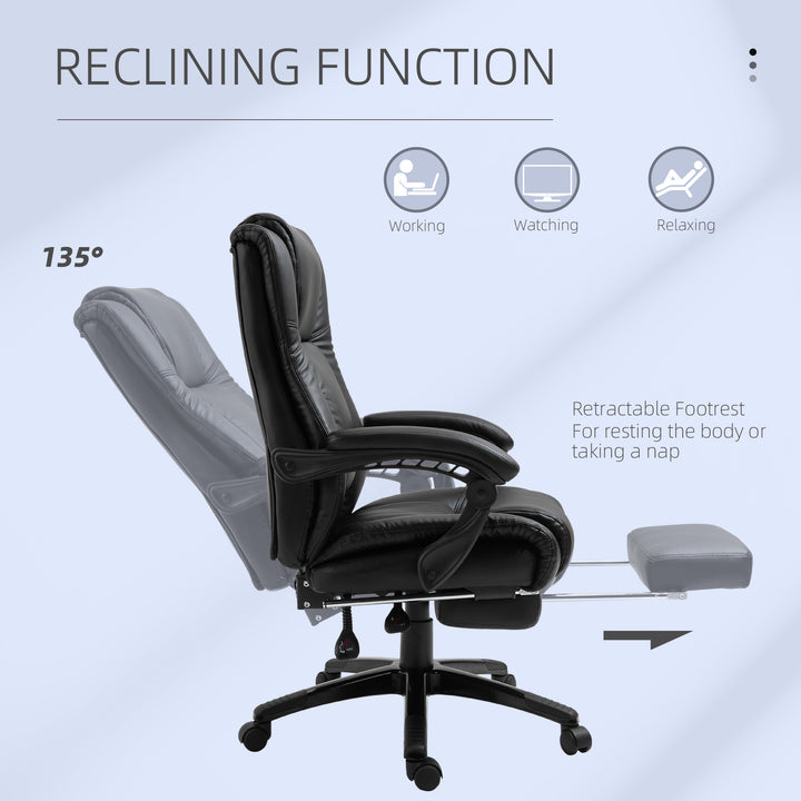 Executive Office Chair for Home, PU Leather Computer Chair, Swivel Desk Chair with Footrest, Wheels, Adjustable Height, Black
