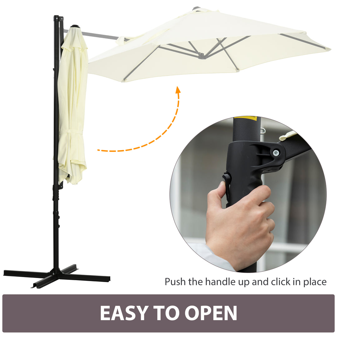 2.5M Garden Cantilever Parasol, Offset Roma Patio Umbrella Hanging Sun Shade Canopy Shelter with 360° Rotation and Cross Base, Beige