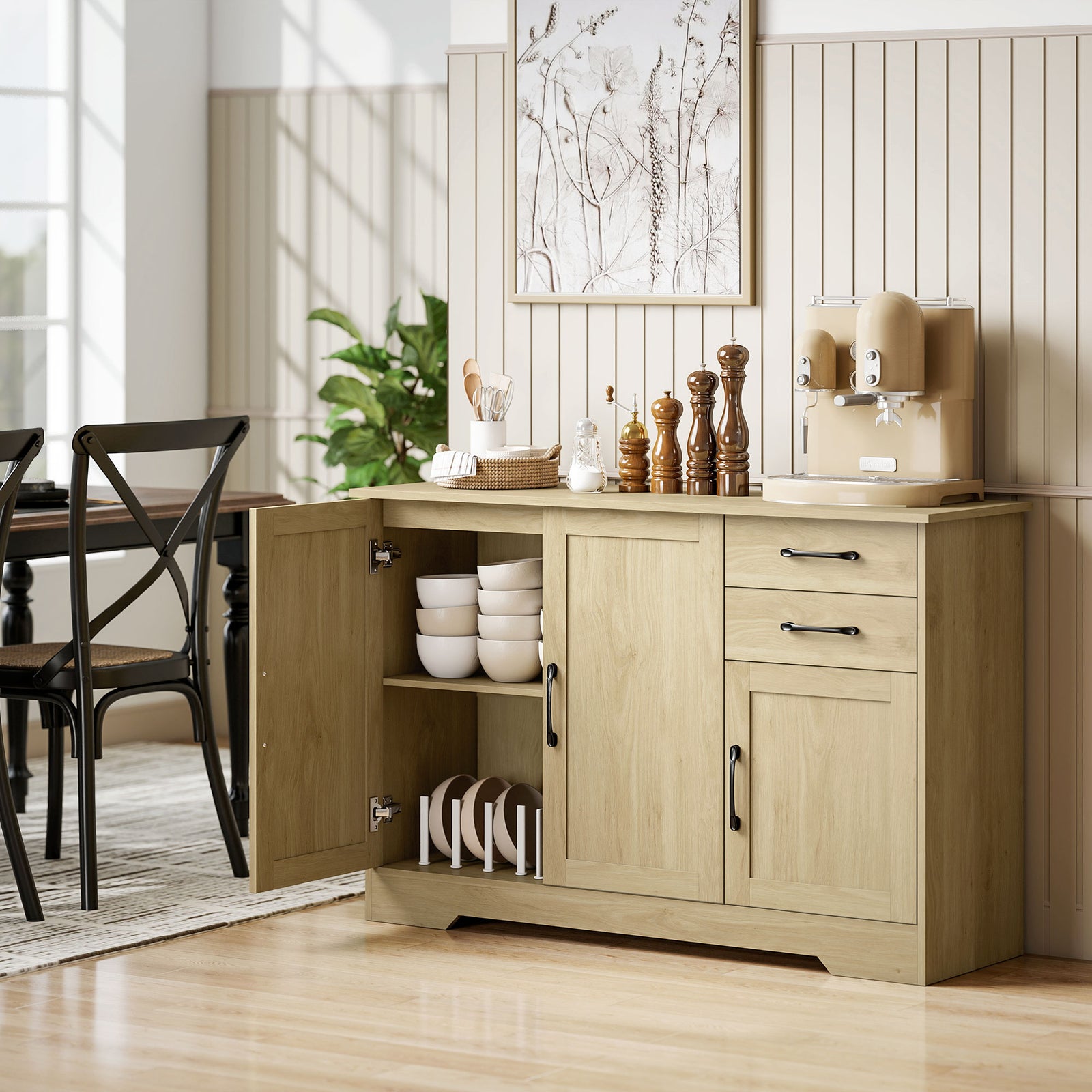 Sideboard with 2 Drawers Modern Storage Cabinet, Kitchen Cupboard with
