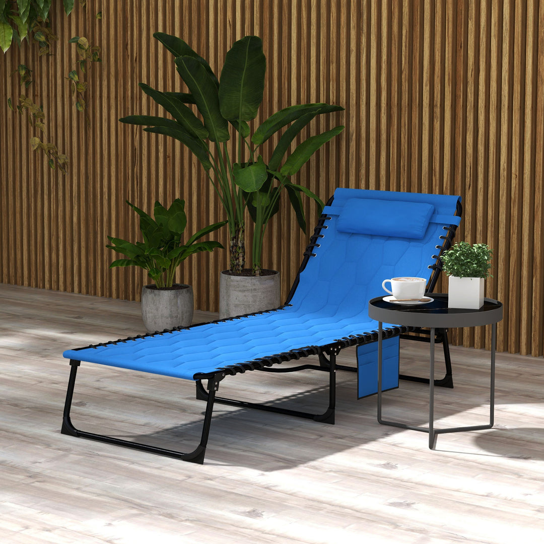 Outsunny Sun Lounger, Foldable with 5-Level Reclining Back, Padded Seat & Side Pocket, Outdoor Tanning Chair | Aosom UK