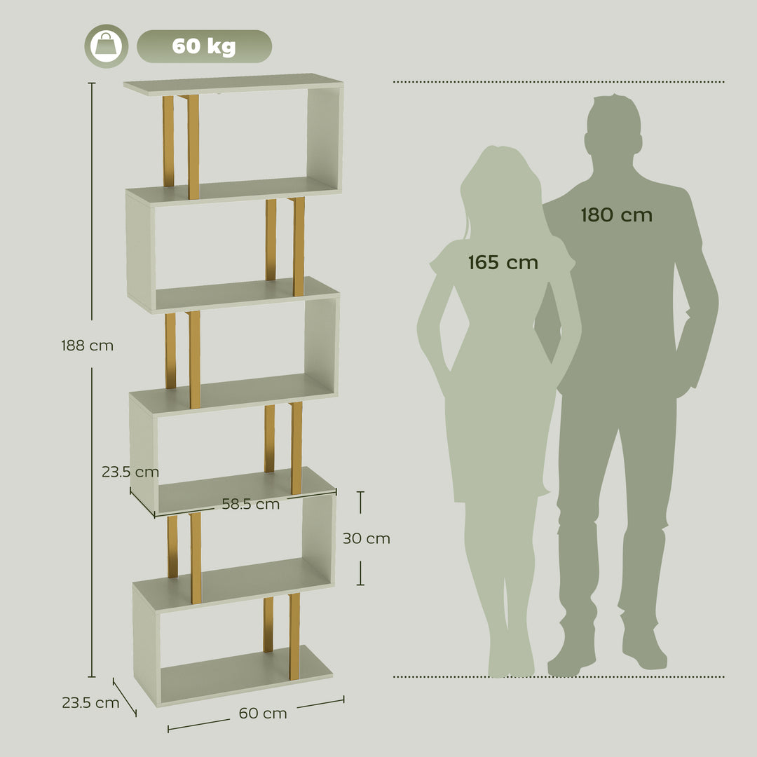 S-Shaped Bookshelf, 6-Tier Bookcase, Freestanding Storage Shelves with