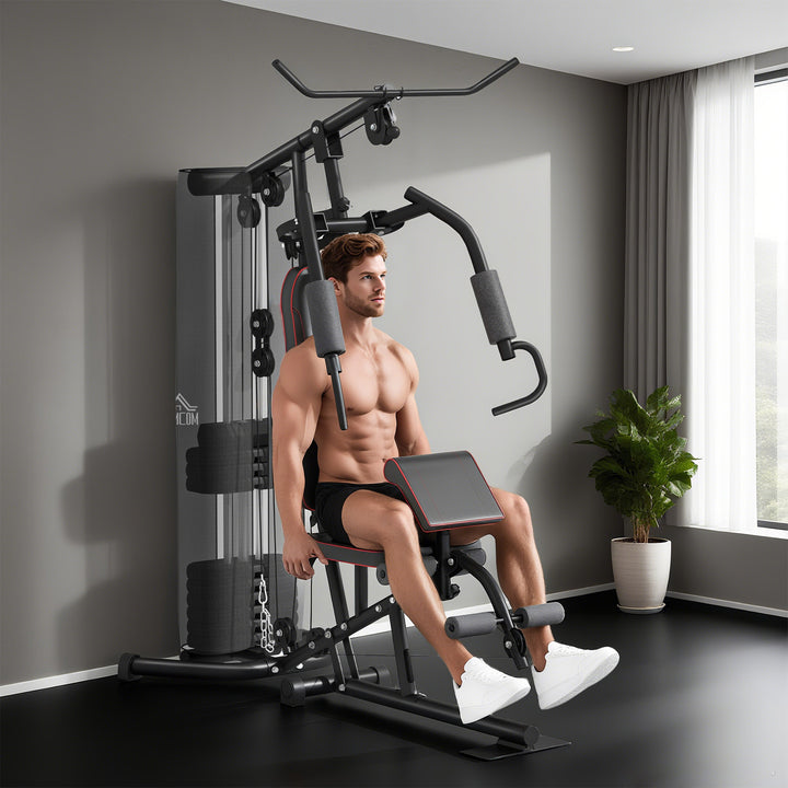 Multifunctional Home Gym Equipment Workout Station, Chest Station, Butterfly Press & Leg Developer, 45kg Weight Stack Multi Gym Machine Fitness Equipment for Full Body Fitness