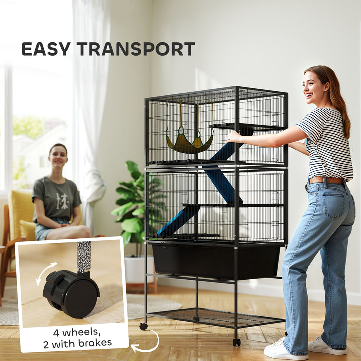 5 Levels Rolling Small Animal Cage with Non Slip Ramps, Slide Out 16cm Deep Tray, 88 x 48 x 150.5cm, Dark Grey