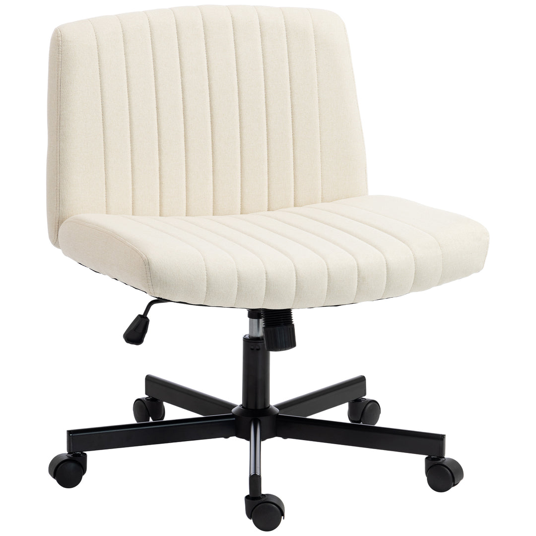 Imitation Linen Criss Cross Legged Desk Chair, Armless Office Chair wi