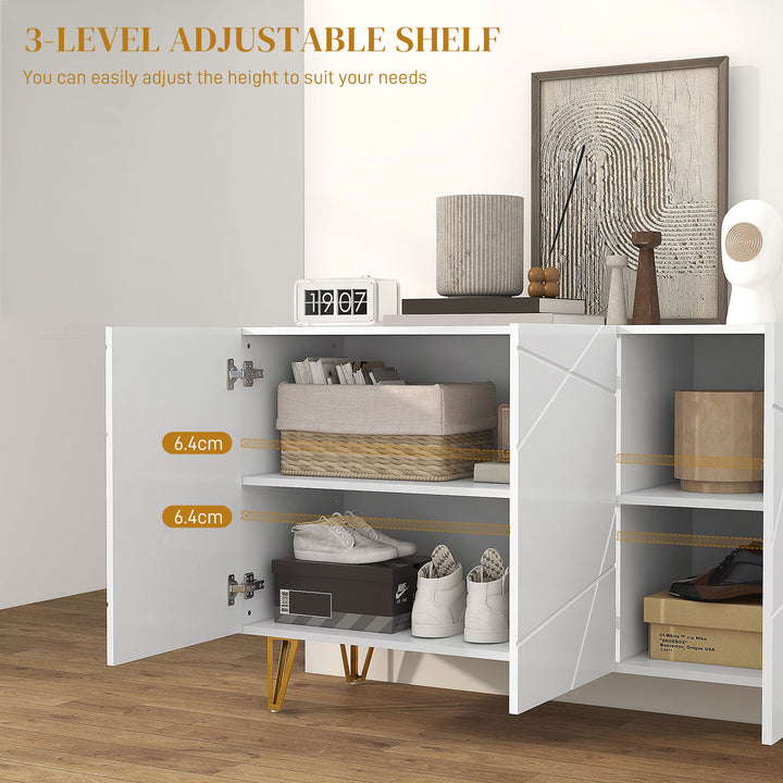 HOMCOM Storage Cabinet with High Gloss Front, Freestanding Sideboard with Adjustable Shelves, Soft-Close Doors and Gold Tone Hairpin Legs | Aosom UK