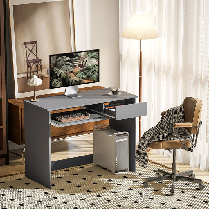 100cm Compact Computer Desk with Keyboard Tray, Home Office Desk with Drawer for Bedroom Study, Grey