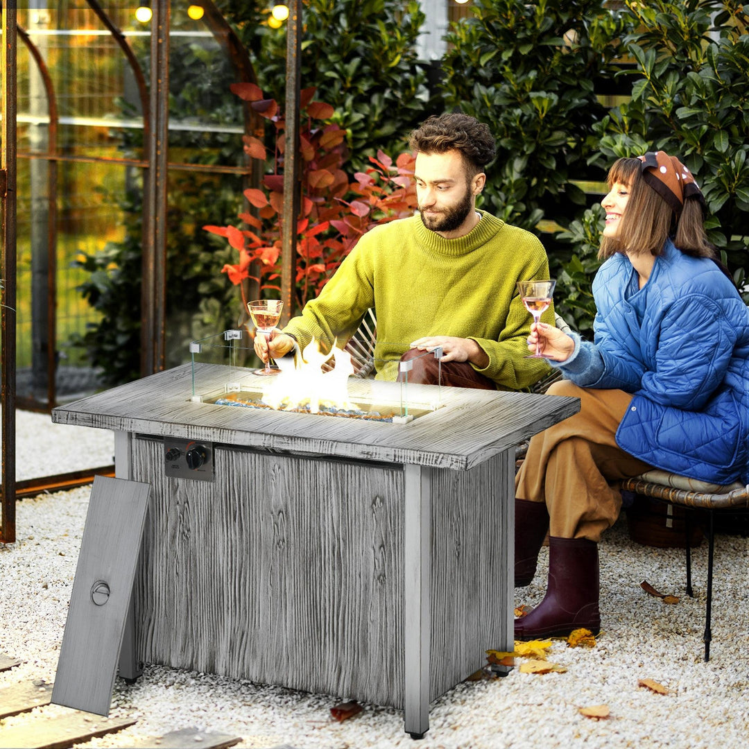 50,000 BTU Gas Fire Pit Table with Cover and Glass Screen - Grey