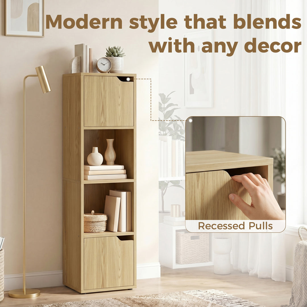 Narrow Bookcase, 4-Tier Bookshelf, Storage Cabinet with doors for Livi