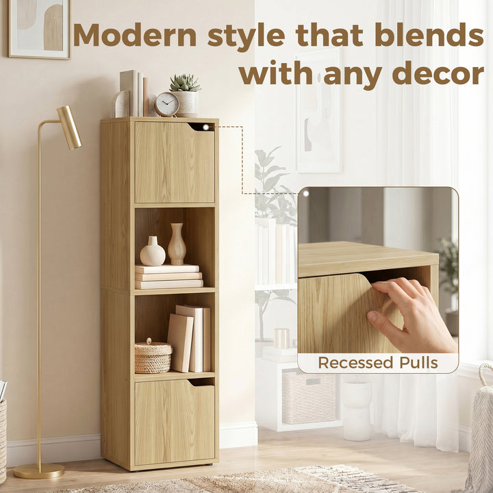 Narrow Bookcase, 4-Tier Bookshelf, Storage Cabinet with doors for Livi