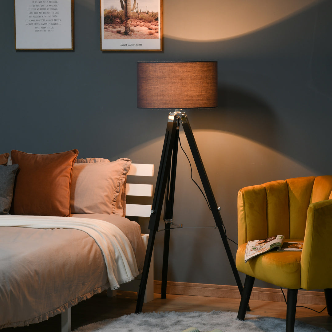 Modern Tripod Floor Lamps for Living Room with Fabric Lampshade, Standing Lamp for Bedroom Bulb not Included, Grey and Black