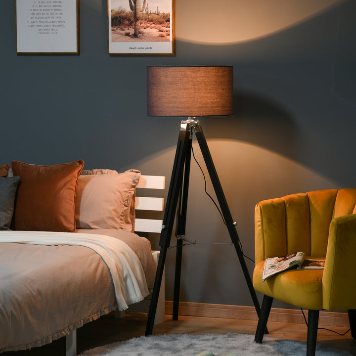 Modern Tripod Floor Lamps for Living Room with Fabric Lampshade, Standing Lamp for Bedroom Bulb not Included, Grey and Black