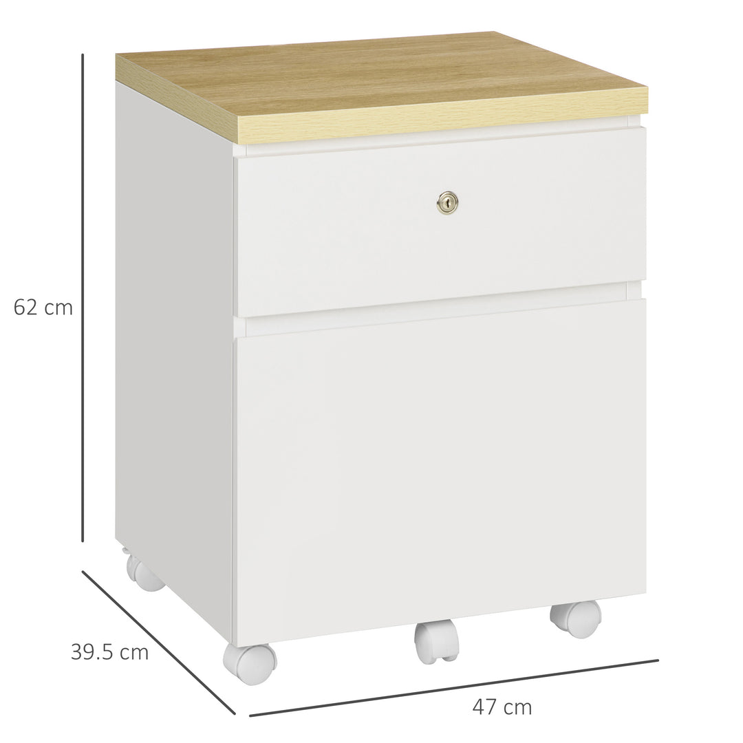 2-Drawer Filing Cabinet with Lock, Mobile File Cabinet with Hanging Bars for Legal Size and Wheels, Home Office Study, White