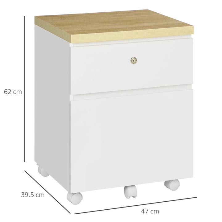 2-Drawer Filing Cabinet with Lock, Mobile File Cabinet with Hanging Bars for Legal Size and Wheels, Home Office Study, White