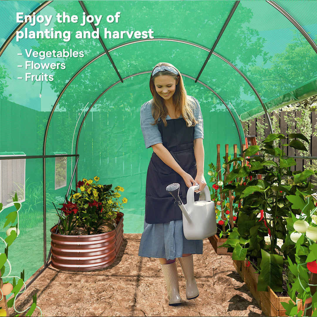 296 x 196cm Steel Frame Polytunnel Greenhouse - Green