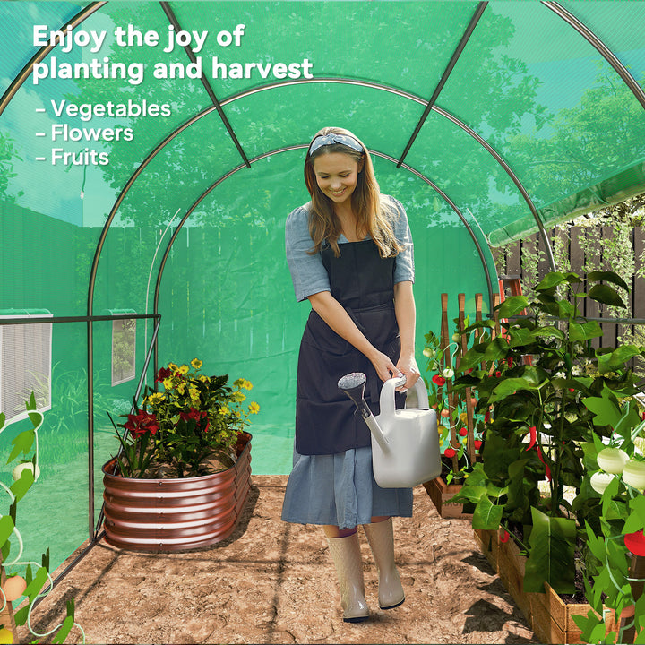 296 x 196cm Steel Frame Polytunnel Greenhouse - Green