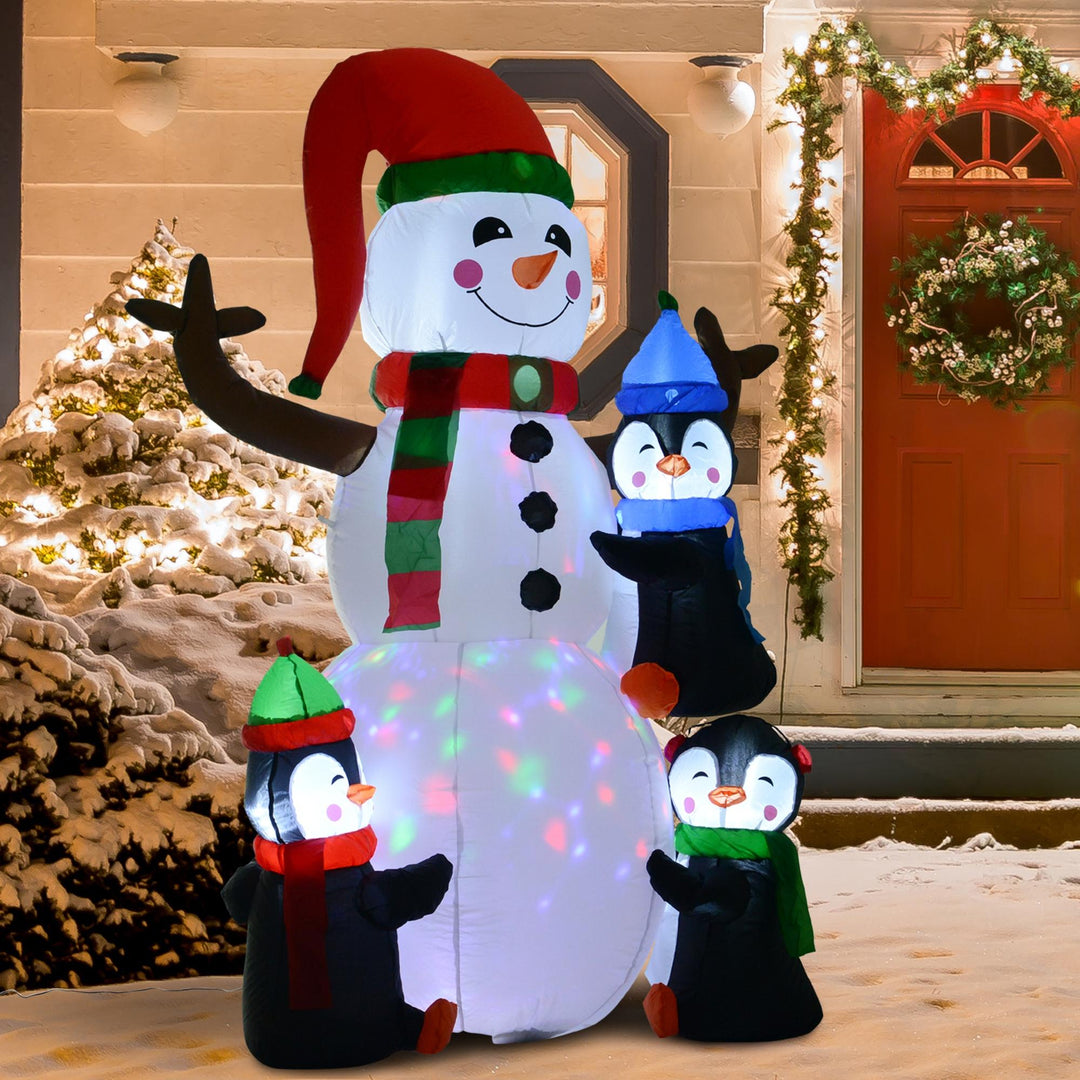 MCL 6ft Inflatable Christmas Snowman with Three Penguins LED Xmas Décor Holiday Outdoor Yard Decoration