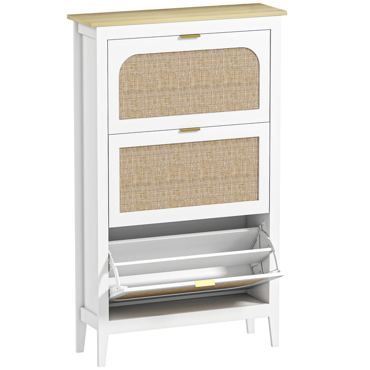 Narrow Shoe Cabinet, Boho Slim Shoe Storage Cabinet with 3 Flip Drawer