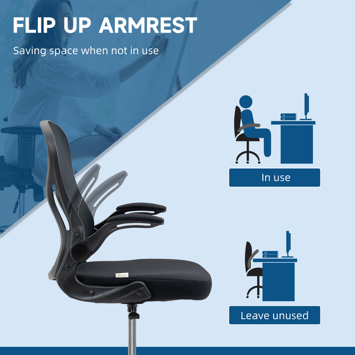 Adjustable Mesh Standing Desk Chair with Flip-up Armrests Lumbar Support Armrests Adjustable Footrest Ring Black