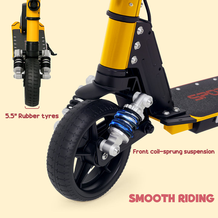 Folding Electric Scooter for Kids Age 6-14 with Dual Brakes, Front Suspension, LED Colourful Lights and Display, 6.8kg Lightweight Aluminium E Scooter, Up to 14 KM/H & 6 KM, Gold Tone