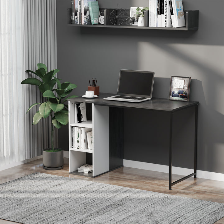 HOMCOM Home Office Computer Desk with Storage Shelves Study Writing Table Workstation, Grey
