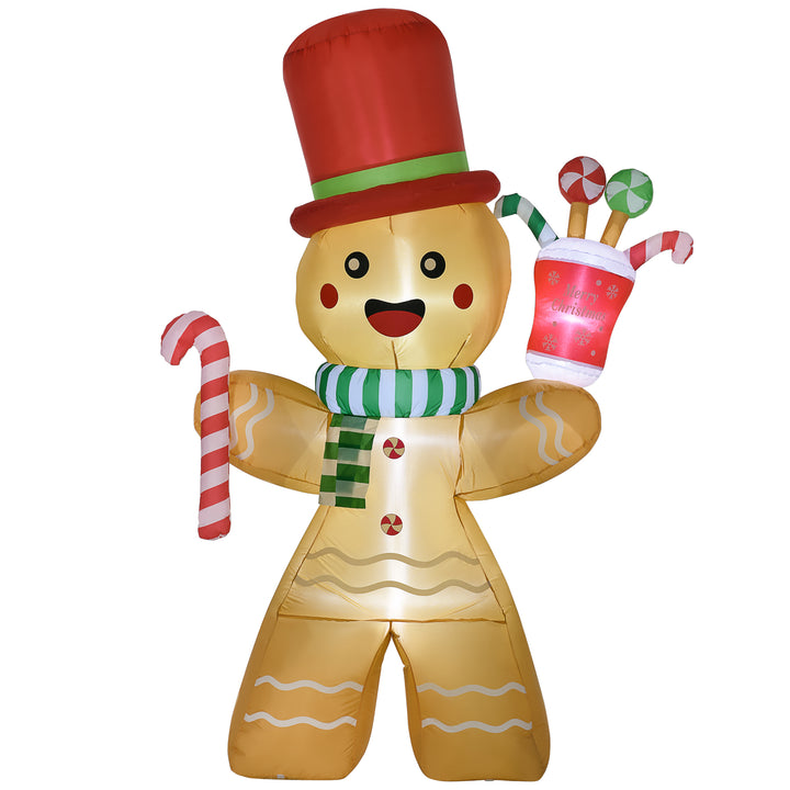 7.5ft Christmas Inflatable Gingerbread Man with Candy Cane and LED Lights, Blow-Up Outdoor LED Garden Display for Lawn, Party
