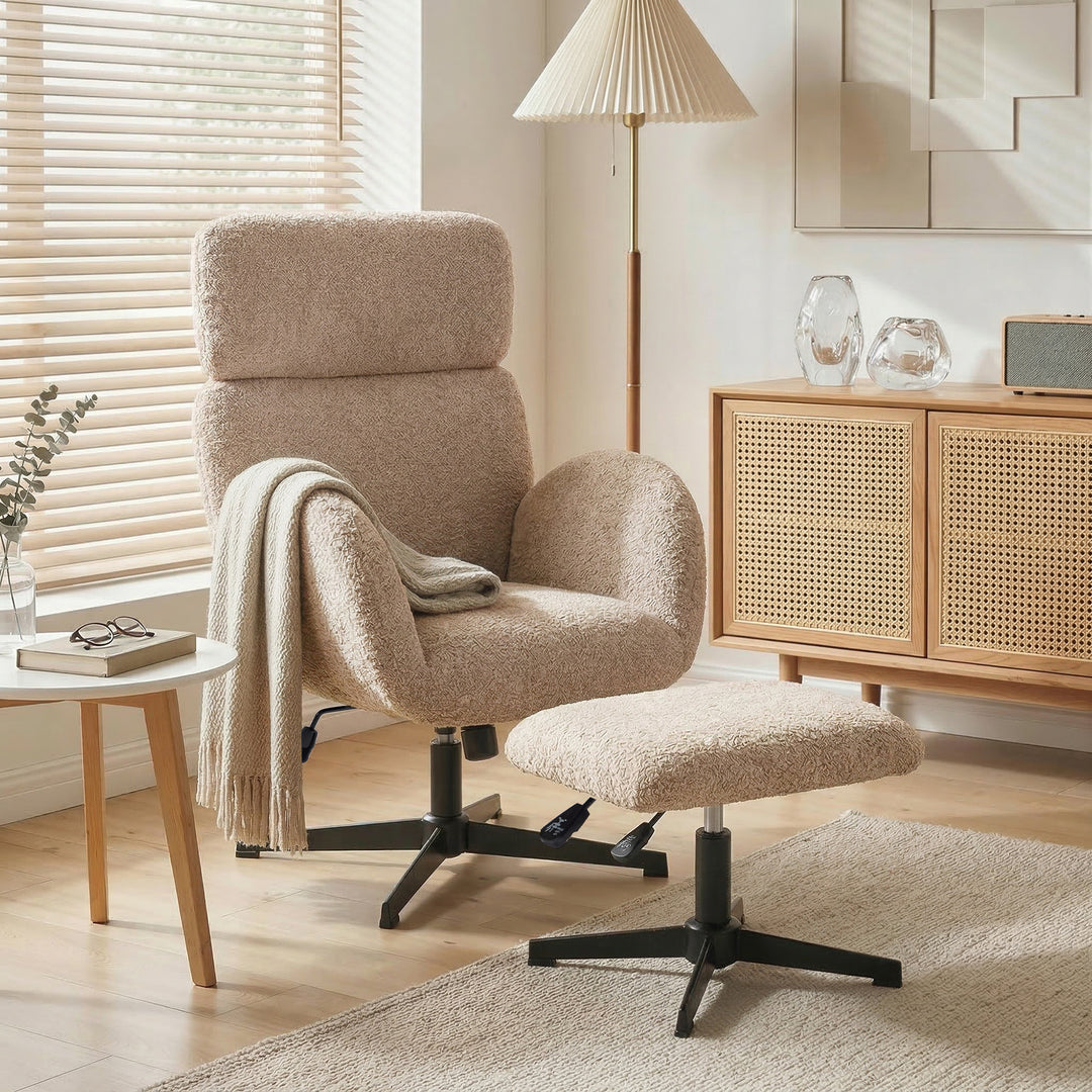 Swivel Armchair and Footstool Set, Height Adjustable Accent Chair with