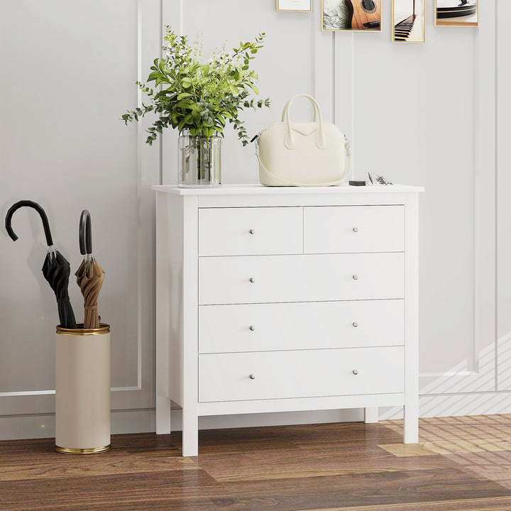 MCL Modern Chest of Drawers, 5 Drawer Storage Cabinet with Metal Handles and Runners for Bedroom, White
