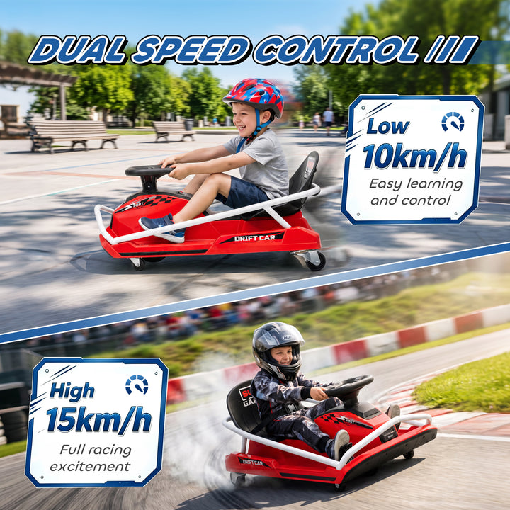 24V Electric Go Kart for Kids with Drift Mode, 300W Brushless Motor, S