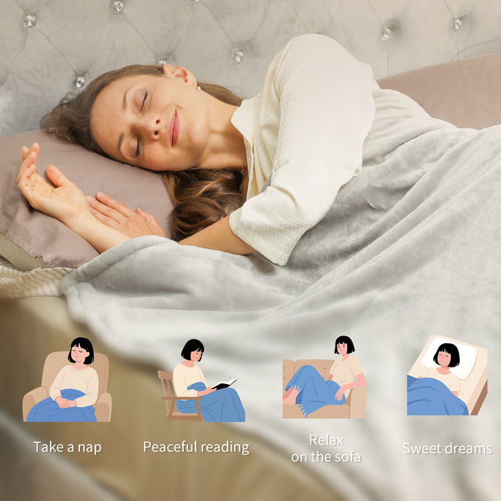 MCL Heated Blanket 180 x 130cm, Electric Throw Blanket with 10 Heat Levels and 10H Timer, Machine Washable Flannel and Cotton Velvet with Overheat Protection, Grey