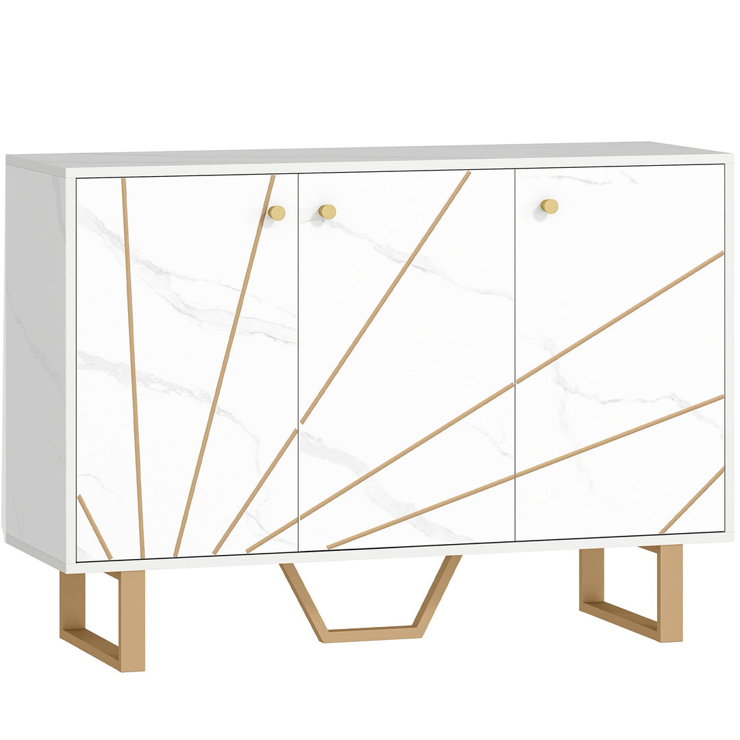 HOMCOM Sideboard Storage Cabinet, Modern Storage Cupboard with Adjustable Shelves and Metal Legs for Living Room, Kitchen, Dining Room, Entryway, Marble Tone