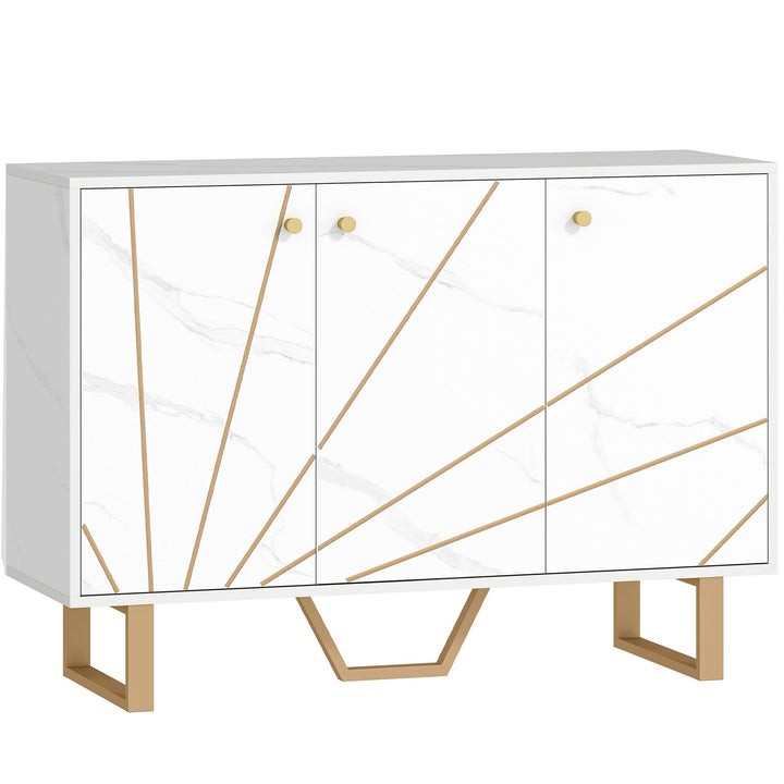 HOMCOM Sideboard Storage Cabinet, Modern Storage Cupboard with Adjustable Shelves and Metal Legs for Living Room, Kitchen, Dining Room, Entryway, Marble Tone