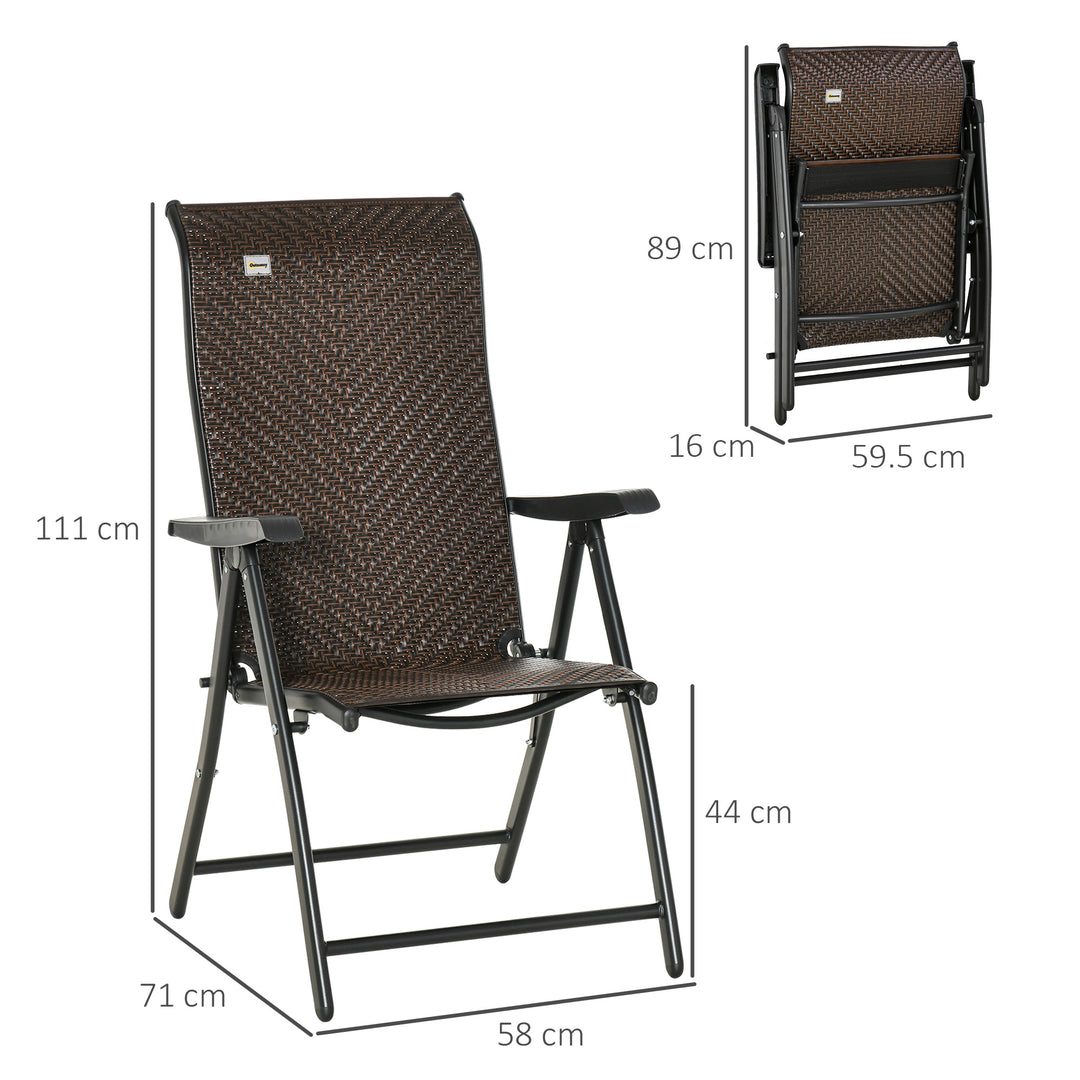 Set of Two Folding Garden Chairs, with Seven-Position Adjustable Backs - Brown