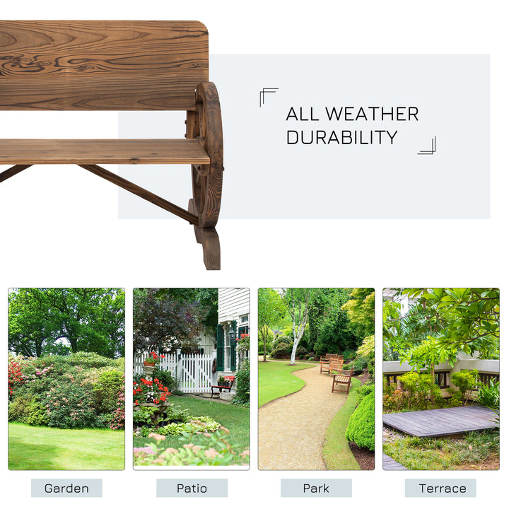 Fir Wood 2-Seater Outdoor Garden Wagon Wheel Bench