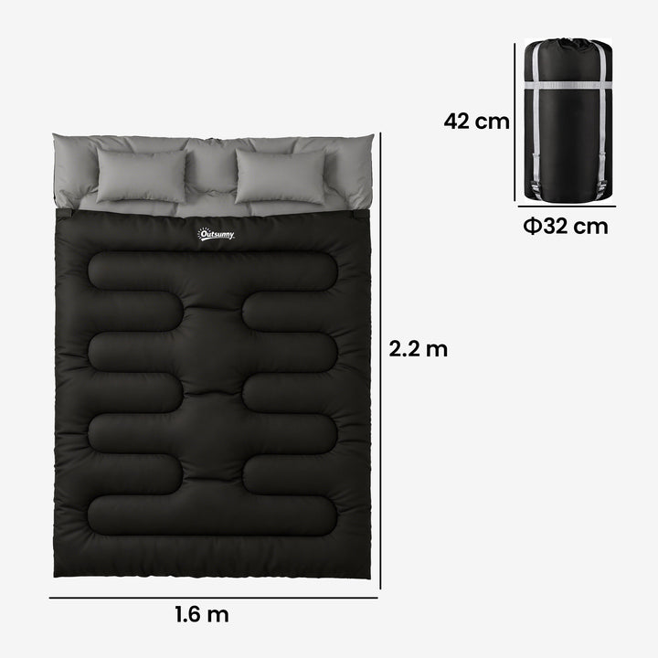 Double Sleeping Bag with 2 Pillows, 220 x 160 cm Extra-Large Sleeping 