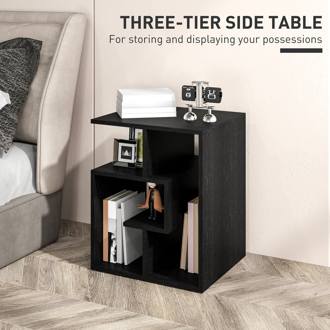 Side Table, 3 Tier End Table with Open Storage Shelves for Living Room, Bedroom, Black