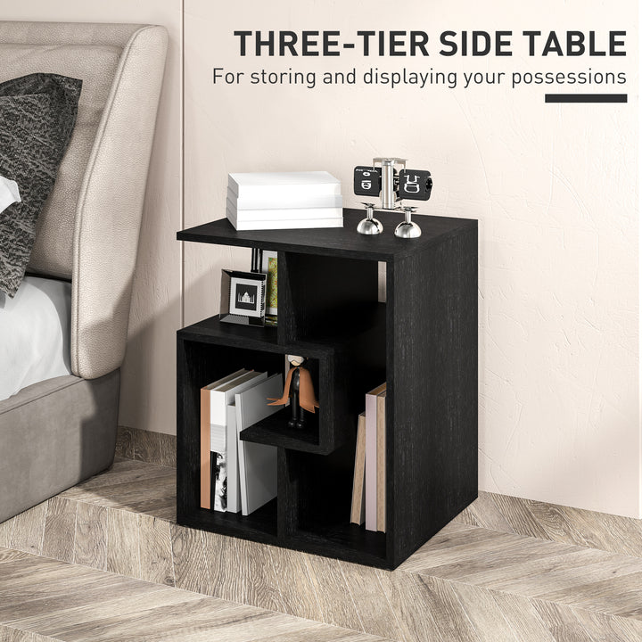 Side Table, 3 Tier End Table with Open Storage Shelves for Living Room, Bedroom, Black