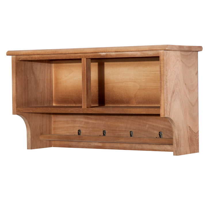 MCL Entryway Coat Rack Wall Mounted Shelf w/ 2 Corn Husk Baskets and Hooks, Brown