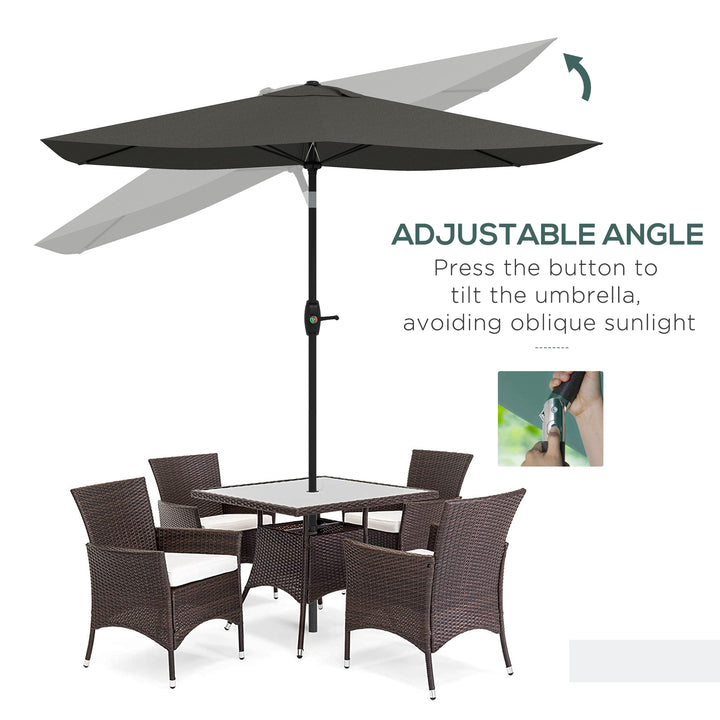 2 x 3(m) Garden Parasol Umbrella, Rectangular Outdoor Market Umbrella Sun Shade with Crank & Push Button Tilt, 6 Ribs, Aluminium Pole, Dark Grey