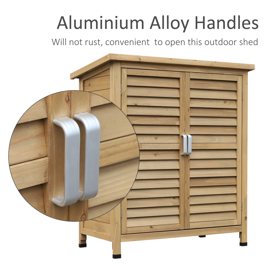 Garden Shed Wooden Garden Storage Shed 2 Door Unit Solid Fir Wood Garage Tool Organisation Cabinet, 87L x 46.5W x 96.5Hcm, Natural