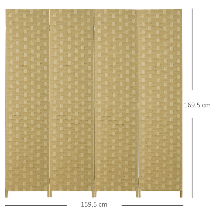 4-Panel Room Dividers, Wave Fibre Freestanding Folding Privacy Screen Panels, Partition Wall Divider for Indoor Bedroom Office, 170 cm, Brown