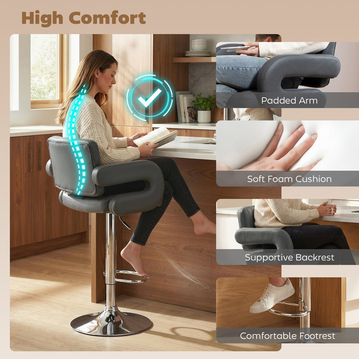 Bar Stools Adjustable Swivel Kitchen Chairs with Backrest Armrest Set 