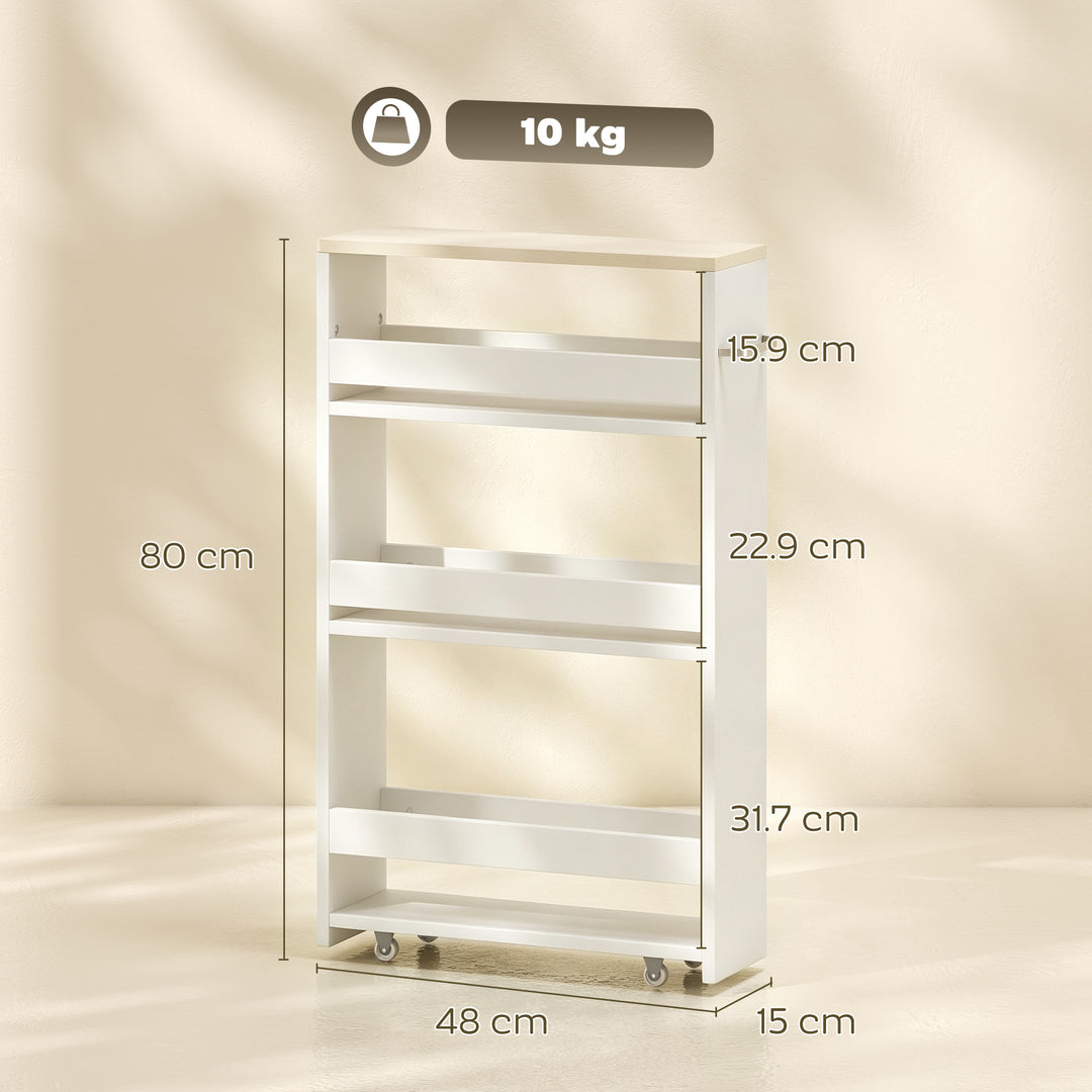 Storage Cart, 4-Tier Compact Storage Trolley on Wheels and Handle, 48W