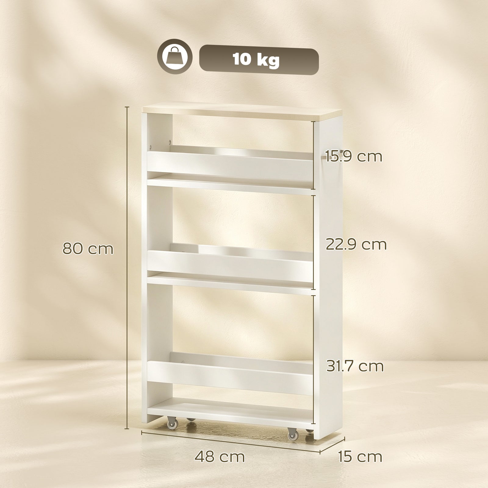 Storage Cart, 4-Tier Compact Storage Trolley on Wheels and Handle, 48W