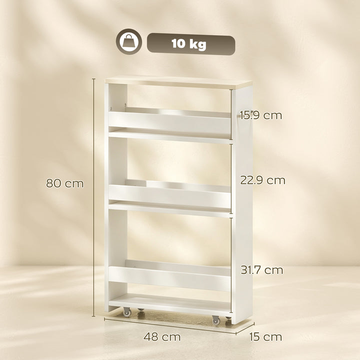 Storage Cart, 4-Tier Compact Storage Trolley on Wheels and Handle, 48W