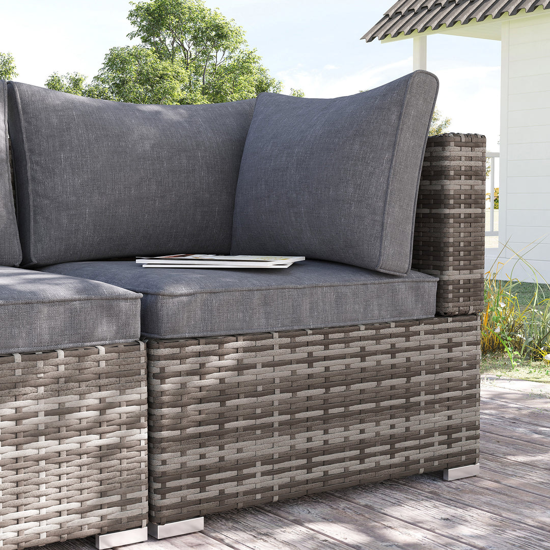 MCL Outdoor PE Rattan Corner Sofa, Garden Wicker Furniture Single Sofa Chair w/ Cushions, Deep Grey