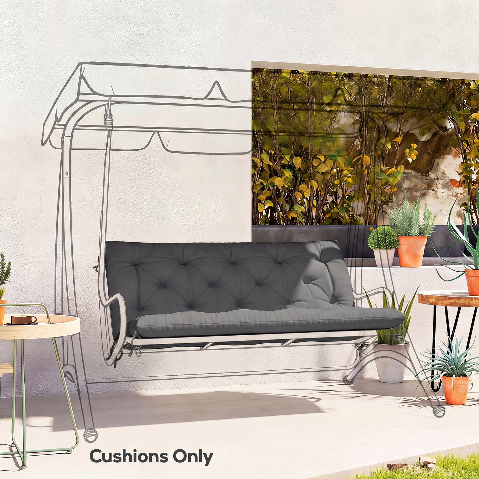 Garden Bench Cushion, 2 Seater Swing Chair Cushion, Seat Pad with Ties