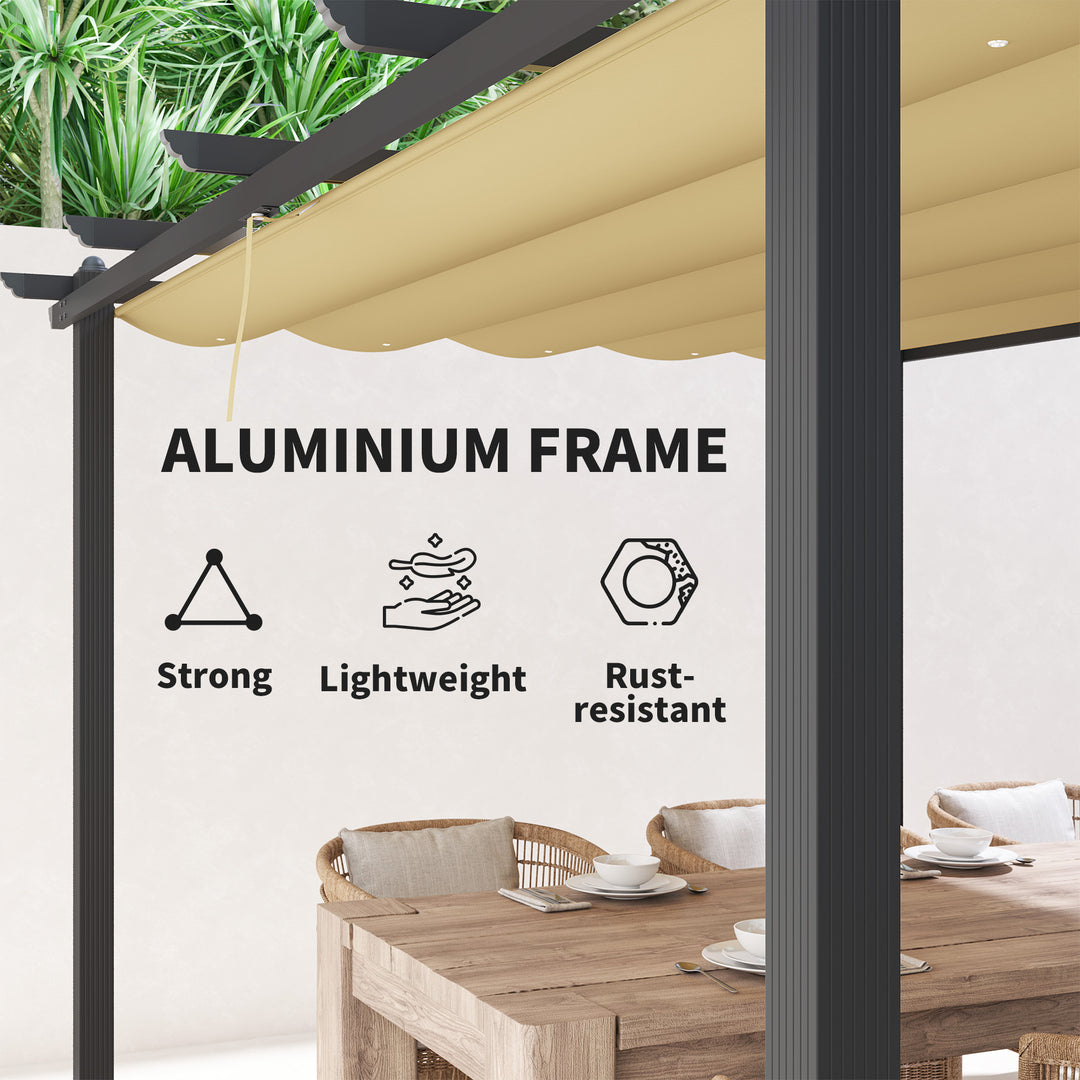 3 x 4m Aluminium Pergola, with Retractable Roof - Khaki