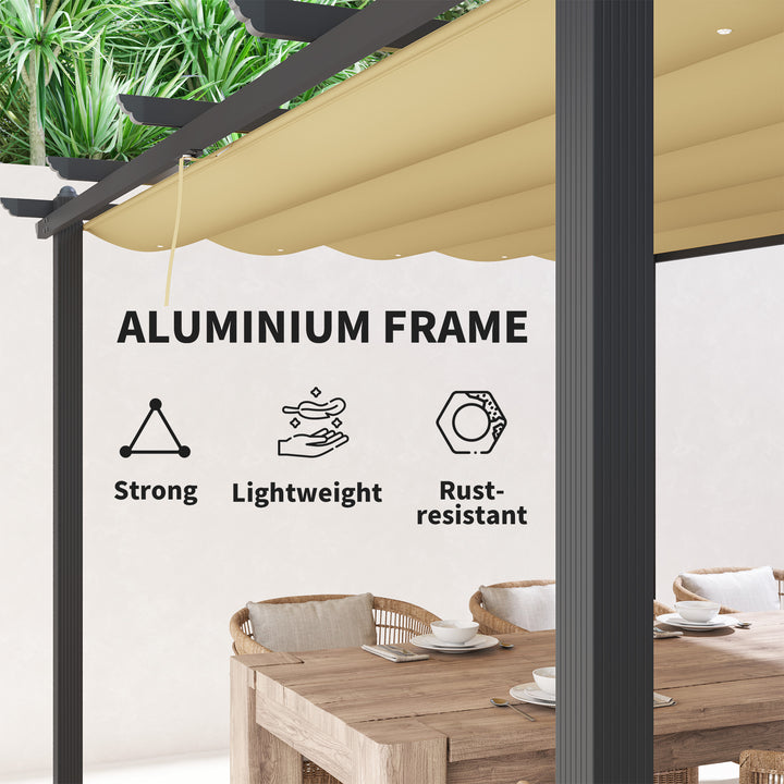 3 x 4m Aluminium Pergola, with Retractable Roof - Khaki