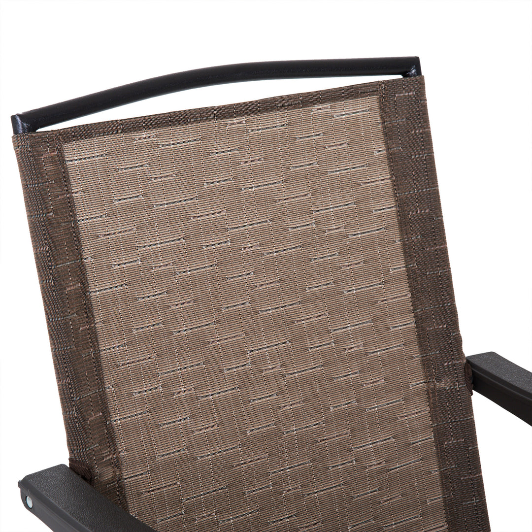 MCL 3 Piece Outdoor Bistro Set, Patio Conversation Furniture Set with 2 Folding Backrest Adjustable Armchairs and Glass Top Coffee Table, Brown