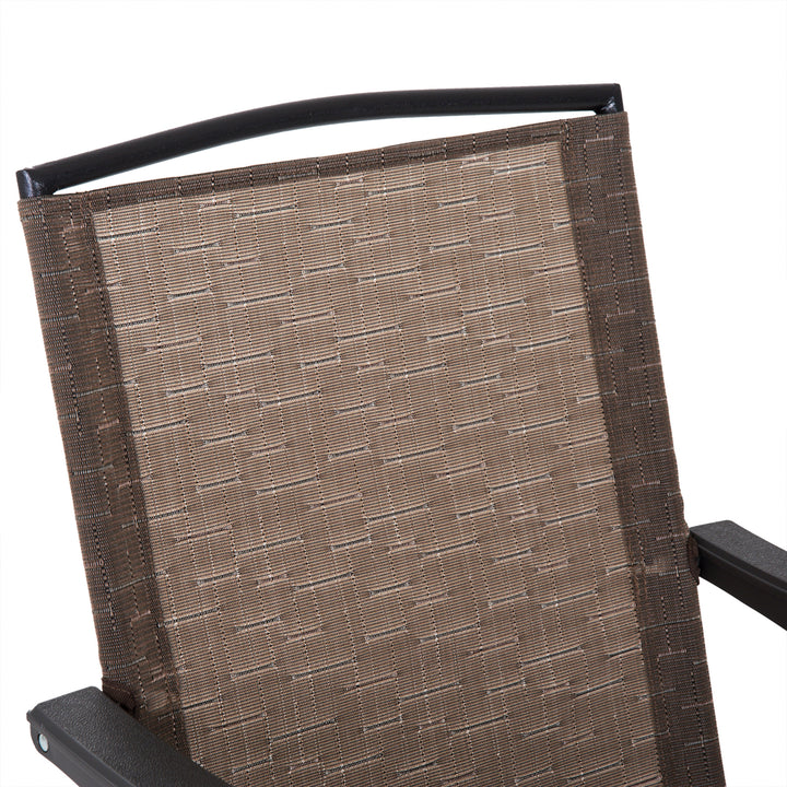 MCL 3 Piece Outdoor Bistro Set, Patio Conversation Furniture Set with 2 Folding Backrest Adjustable Armchairs and Glass Top Coffee Table, Brown